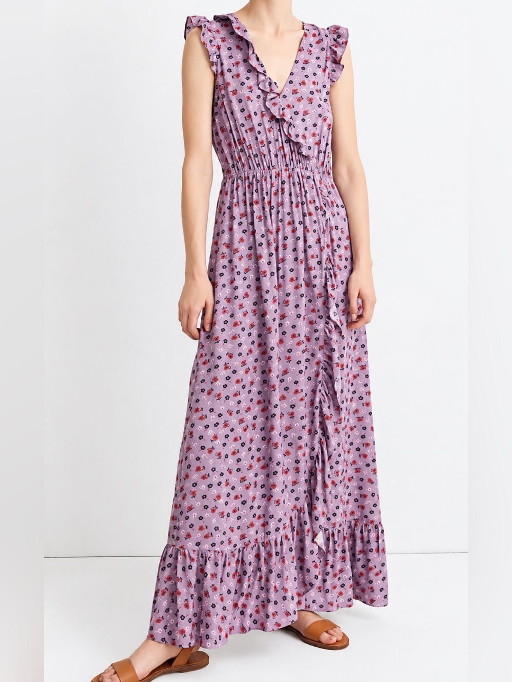 Madewell purple floral ruffle maxi dress, size 8